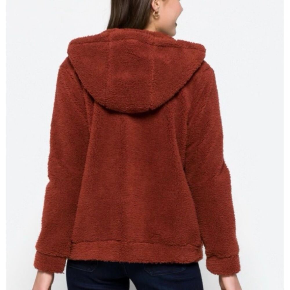 Market & Spruce Rust Red Full Zip Plush Sherpa Sweatshirt Women's Medium Hooded